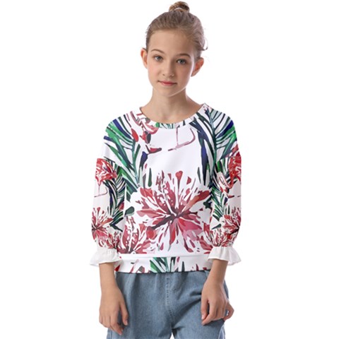 Botanical T- Shirt Botanical Pattern Hummingbird T- Shirt Kids  Cuff Sleeve Top by maxcute