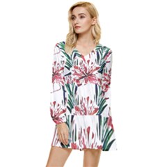 Botanical T- Shirt Botanical Pattern Hummingbird T- Shirt Tiered Long Sleeve Mini Dress by maxcute