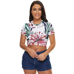 Botanical T- Shirt Botanical Pattern Hummingbird T- Shirt Side Button Cropped Tee by maxcute