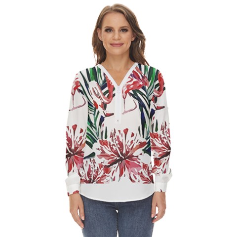 Botanical T- Shirt Botanical Pattern Hummingbird T- Shirt Zip Up Long Sleeve Blouse by maxcute