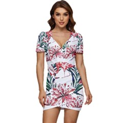 Botanical T- Shirt Botanical Pattern Hummingbird T- Shirt Low Cut Cap Sleeve Mini Dress