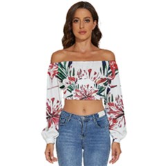 Botanical T- Shirt Botanical Pattern Hummingbird T- Shirt Long Sleeve Crinkled Weave Crop Top by maxcute