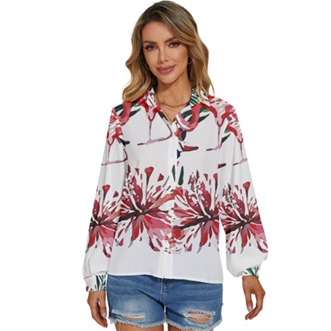 Botanical T- Shirt Botanical Pattern Hummingbird T- Shirt Women s Long Sleeve Button Down Shirt by maxcute