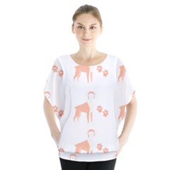 Boxer Dog Pattern T- Shirt Boxer Dog Cute Pattern T- Shirt Batwing Chiffon Blouse