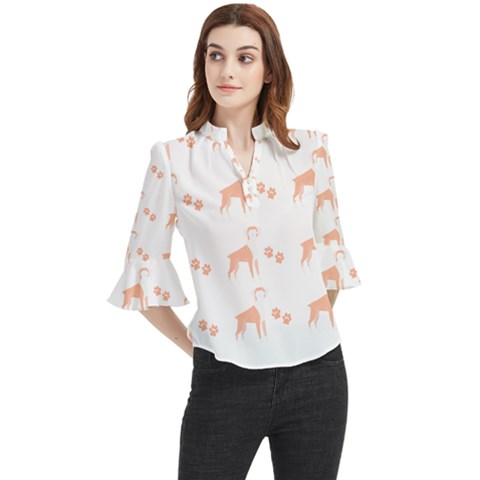 Boxer Dog Pattern T- Shirt Boxer Dog Cute Pattern T- Shirt Loose Horn Sleeve Chiffon Blouse by maxcute