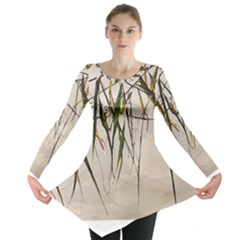 Branches T- Shirt Green Leaves, Branches, Green, Wallart, Summer, Nature, Digital, Art, Minimal, Tro Long Sleeve Tunic  by maxcute