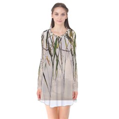 Branches T- Shirt Green Leaves, Branches, Green, Wallart, Summer, Nature, Digital, Art, Minimal, Tro Long Sleeve V-neck Flare Dress by maxcute