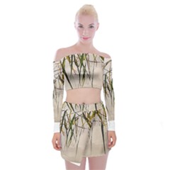 Branches T- Shirt Green Leaves, Branches, Green, Wallart, Summer, Nature, Digital, Art, Minimal, Tro Off Shoulder Top With Mini Skirt Set by maxcute