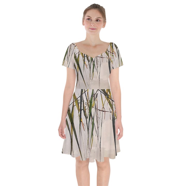 Branches T- Shirt Green Leaves, Branches, Green, Wallart, Summer, Nature, Digital, Art, Minimal, Tro Short Sleeve Bardot Dress