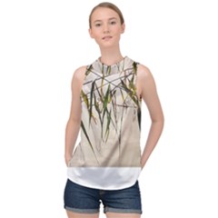 Branches T- Shirt Green Leaves, Branches, Green, Wallart, Summer, Nature, Digital, Art, Minimal, Tro High Neck Satin Top by maxcute