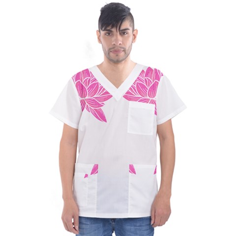 Breast Cancer T- Shirt Pink Ribbon Breast Cancer Survivor - Flowers Breast Cancer T- Shirt Men s V-neck Scrub Top by maxcute