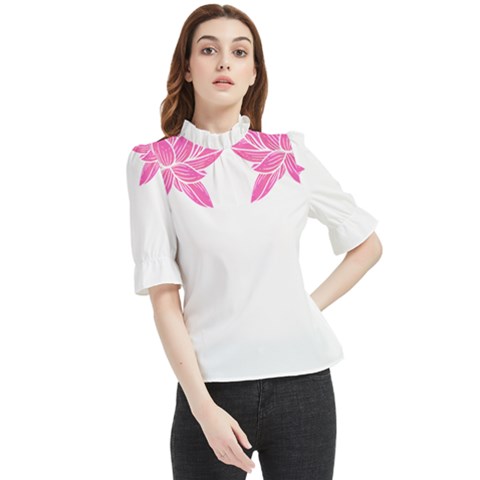 Breast Cancer T- Shirt Pink Ribbon Breast Cancer Survivor - Flowers Breast Cancer T- Shirt Frill Neck Blouse by maxcute