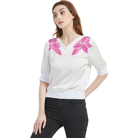 Breast Cancer T- Shirt Pink Ribbon Breast Cancer Survivor - Flowers Breast Cancer T- Shirt Quarter Sleeve Blouse by maxcute