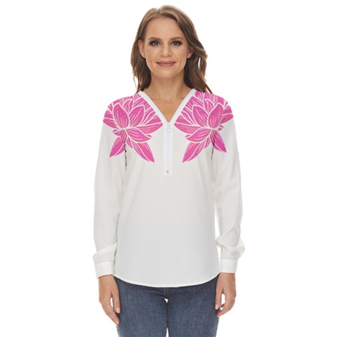 Breast Cancer T- Shirt Pink Ribbon Breast Cancer Survivor - Flowers Breast Cancer T- Shirt Zip Up Long Sleeve Blouse by maxcute