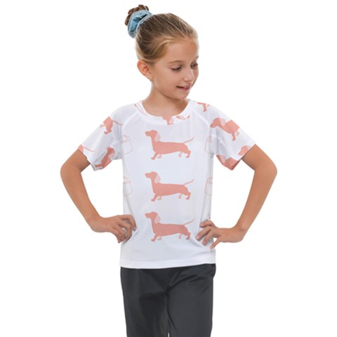 Brown Dachshund Dog T- Shirt Brown Dachshund Dog With A Bowl Pattern T- Shirt Kids  Mesh Piece Tee by maxcute