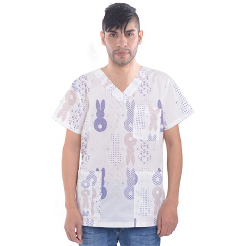 Bunnies T- Shirt Easter Bunnies Pattern T- Shirt Men s V-neck Scrub Top by maxcute