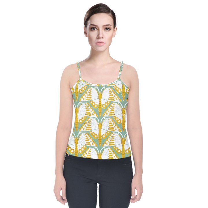 Butterflies T- Shirt Butterflies Pattern T- Shirt Velvet Spaghetti Strap Top