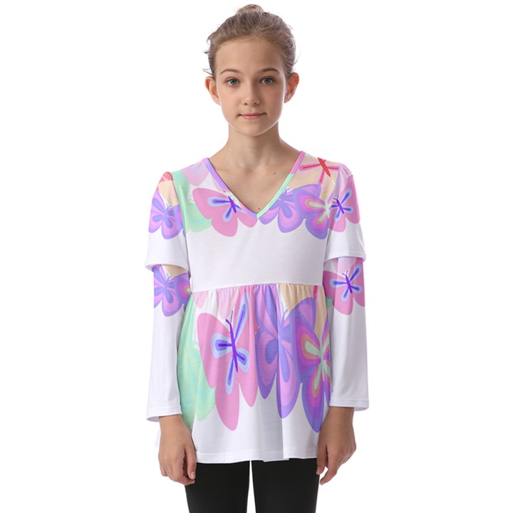 Butterflies T- Shirt Kaleidoscope Of Butterflies T- Shirt Kids  V Neck Casual Top