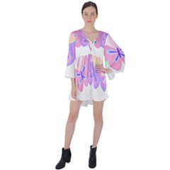 Butterflies T- Shirt Kaleidoscope Of Butterflies T- Shirt V-neck Flare Sleeve Mini Dress by maxcute