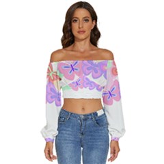 Butterflies T- Shirt Kaleidoscope Of Butterflies T- Shirt Long Sleeve Crinkled Weave Crop Top