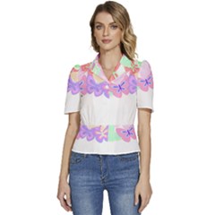 Butterflies T- Shirt Kaleidoscope Of Butterflies T- Shirt Puffed Short Sleeve Button Up Jacket