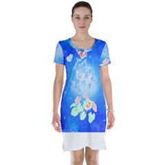 Butterflies T- Shirt Serenity Blue Floral Design With Butterflies T- Shirt Short Sleeve Nightdress by maxcute