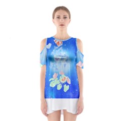 Butterflies T- Shirt Serenity Blue Floral Design With Butterflies T- Shirt Shoulder Cutout One Piece Dress by maxcute