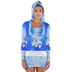 Butterflies T- Shirt Serenity Blue Floral Design With Butterflies T- Shirt Long Sleeve Hooded T-shirt by maxcute