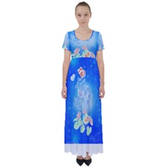 Butterflies T- Shirt Serenity Blue Floral Design With Butterflies T- Shirt High Waist Short Sleeve Maxi Dress by maxcute