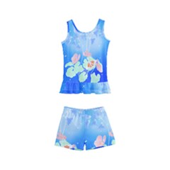 Butterflies T- Shirt Serenity Blue Floral Design With Butterflies T- Shirt Kids  Boyleg Swimsuit by maxcute