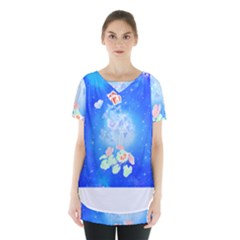 Butterflies T- Shirt Serenity Blue Floral Design With Butterflies T- Shirt Skirt Hem Sports Top by maxcute