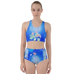 Butterflies T- Shirt Serenity Blue Floral Design With Butterflies T- Shirt Racer Back Bikini Set by maxcute