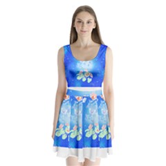 Butterflies T- Shirt Serenity Blue Floral Design With Butterflies T- Shirt Split Back Mini Dress  by maxcute