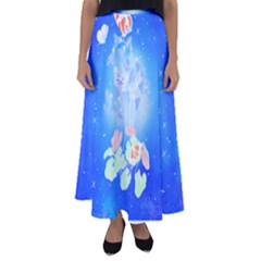 Butterflies T- Shirt Serenity Blue Floral Design With Butterflies T- Shirt Flared Maxi Skirt by maxcute