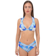 Butterflies T- Shirt Serenity Blue Floral Design With Butterflies T- Shirt Double Strap Halter Bikini Set by maxcute