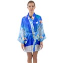 Butterflies T- Shirt Serenity Blue Floral Design With Butterflies T- Shirt Long Sleeve Satin Kimono View1