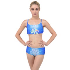 Butterflies T- Shirt Serenity Blue Floral Design With Butterflies T- Shirt Layered Top Bikini Set by maxcute