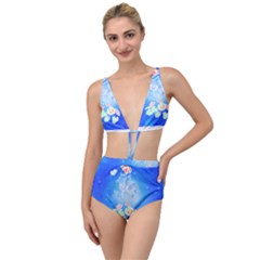 Butterflies T- Shirt Serenity Blue Floral Design With Butterflies T- Shirt Tied Up Two Piece Swimsuit by maxcute