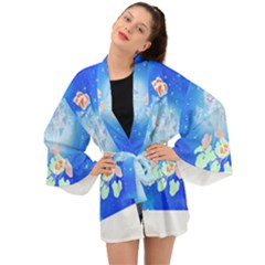 Butterflies T- Shirt Serenity Blue Floral Design With Butterflies T- Shirt Long Sleeve Kimono by maxcute