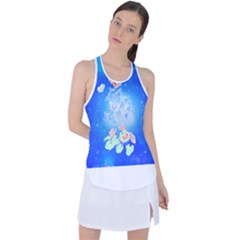 Butterflies T- Shirt Serenity Blue Floral Design With Butterflies T- Shirt Racer Back Mesh Tank Top by maxcute