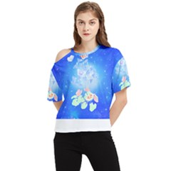 Butterflies T- Shirt Serenity Blue Floral Design With Butterflies T- Shirt One Shoulder Cut Out Tee by maxcute