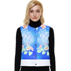 Butterflies T- Shirt Serenity Blue Floral Design With Butterflies T- Shirt Women s Short Button Up Puffer Vest by maxcute