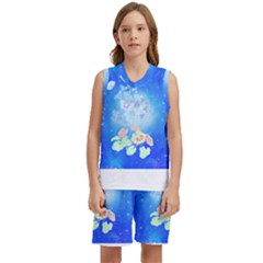 Butterflies T- Shirt Serenity Blue Floral Design With Butterflies T- Shirt Kids  Basketball Mesh Set