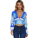 Butterflies T- Shirt Serenity Blue Floral Design With Butterflies T- Shirt Long Sleeve Deep-V Velour Top View1