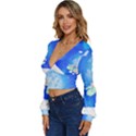 Butterflies T- Shirt Serenity Blue Floral Design With Butterflies T- Shirt Long Sleeve Deep-V Velour Top View2