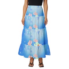 Butterflies T- Shirt Serenity Blue Floral Design With Butterflies T- Shirt Tiered Ruffle Maxi Skirt