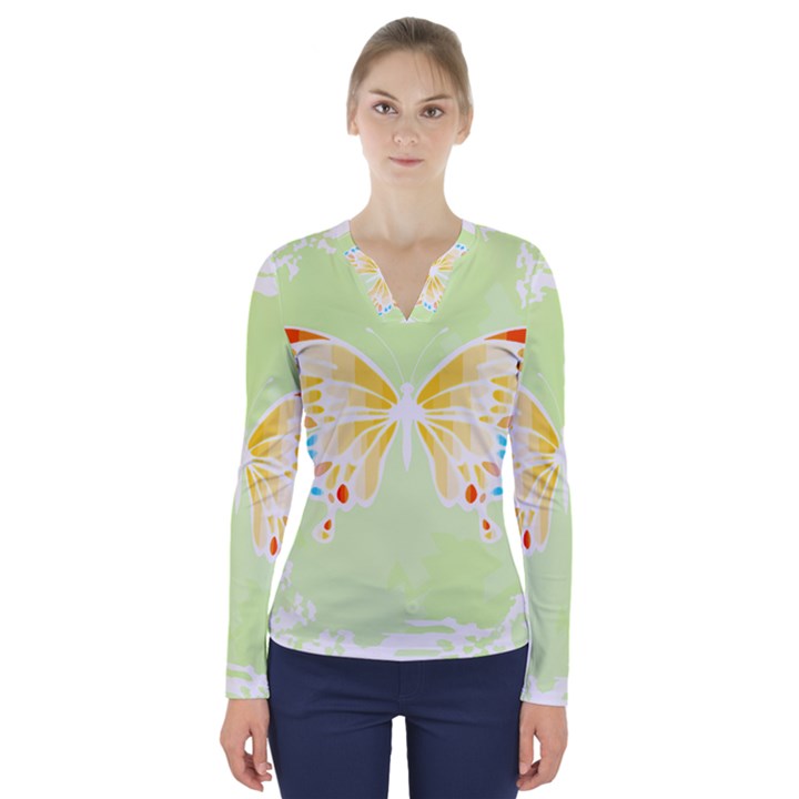 Butterfly Art T- Shirtbutterfly T- Shirt (1) V-Neck Long Sleeve Top