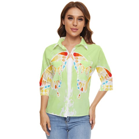 Butterfly Art T- Shirtbutterfly T- Shirt (1) Women s Quarter Sleeve Pocket Shirt by maxcute