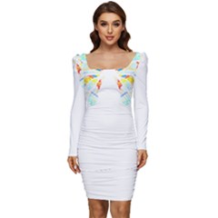 Butterfly Art T- Shirtbutterfly T- Shirt (2) Women Long Sleeve Ruched Stretch Jersey Dress by maxcute