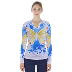 Butterfly Art T- Shirtbutterfly T- Shirt (3) V-neck Long Sleeve Top by maxcute